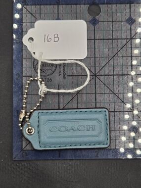 COACH Leather Tag Keychain in Teal
